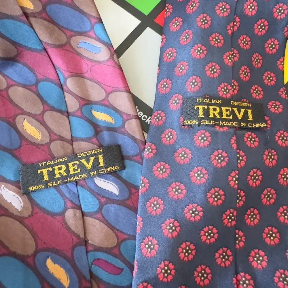 Lot of 2 Vintage Trevi Men’s 100% Silk Abstract Polka Dot Necktie Tie 60”x4”